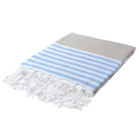 Beige Blue 100% Turkish Cotton Beach Bath Towel - Citizens of the Beach - Picture 4 of 5